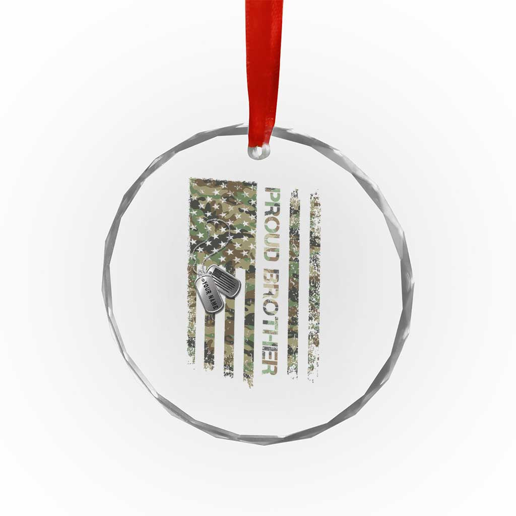 Personalized Proud Army Brother Crystal Glass Ornament Custom Name Dog Tag Camo American Flag Gift