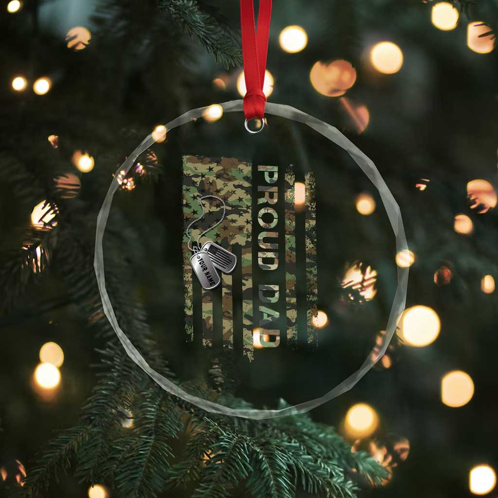 Personalized Proud Army Dad Crystal Glass Ornament Custom Name Dog Tag Camo American Flag Gift