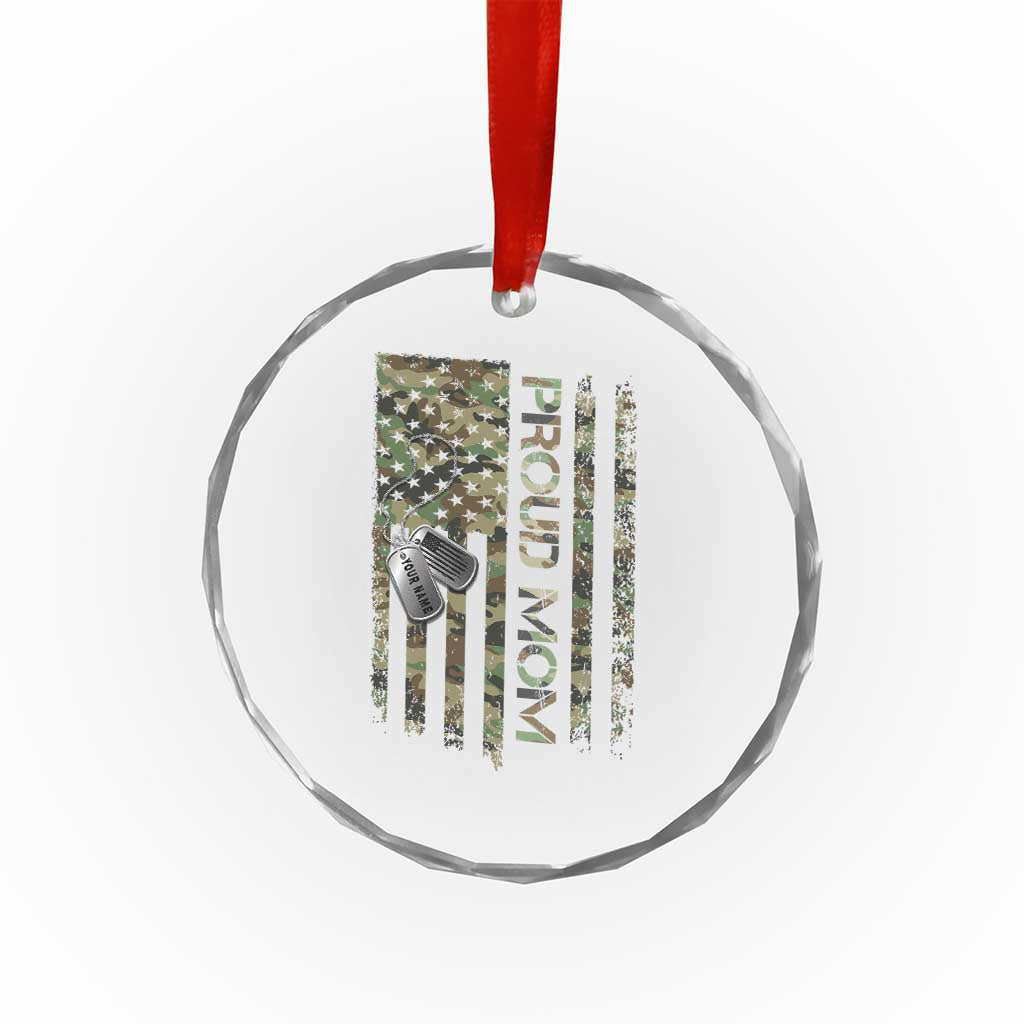 Personalized Proud Army Mom Crystal Glass Ornament Custom Name Dog Tag Camo American Flag Gift