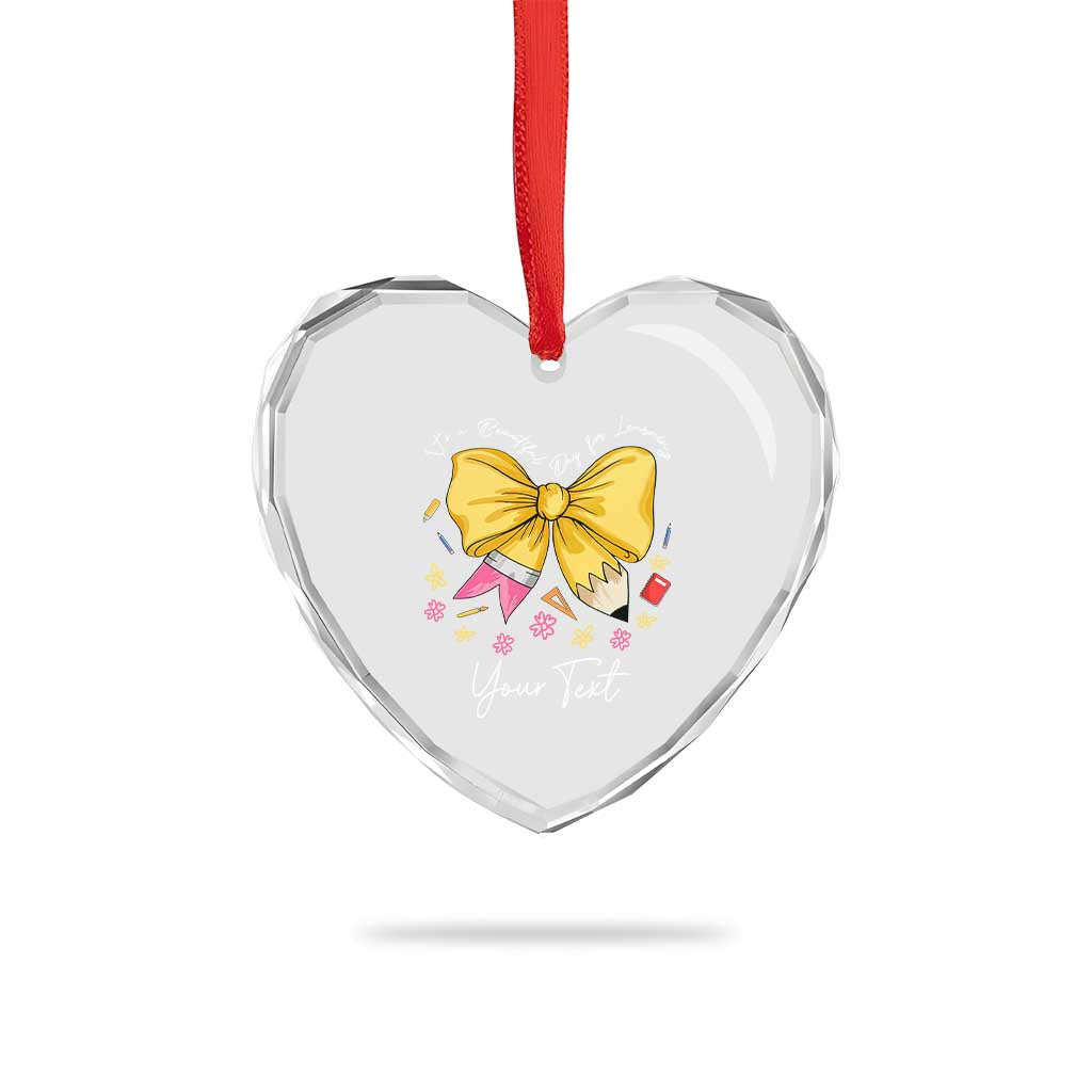 Personalized Teacher Coquette Bow Heart Crystal Glass Ornament Custom Name Cute Teacher Appreciation Gift - Wonder Print Shop
