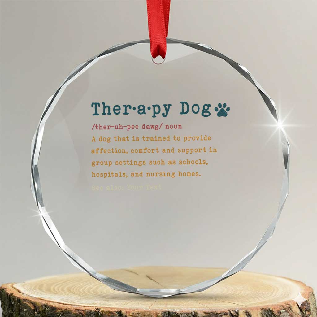 Personalized Therapy Dog Crystal Glass Ornament Retro Custom Name Pet Partners - Wonder Print Shop