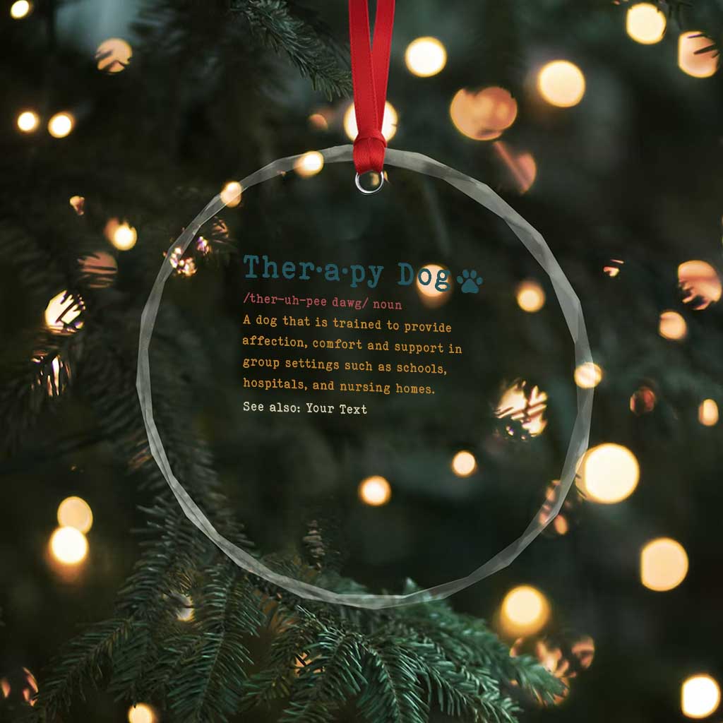 Personalized Therapy Dog Crystal Glass Ornament Retro Custom Name Pet Partners - Wonder Print Shop