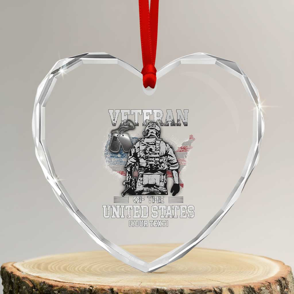 Personalized Veteran Flag Heart Crystal Glass Ornament Custom Name U.S. Army