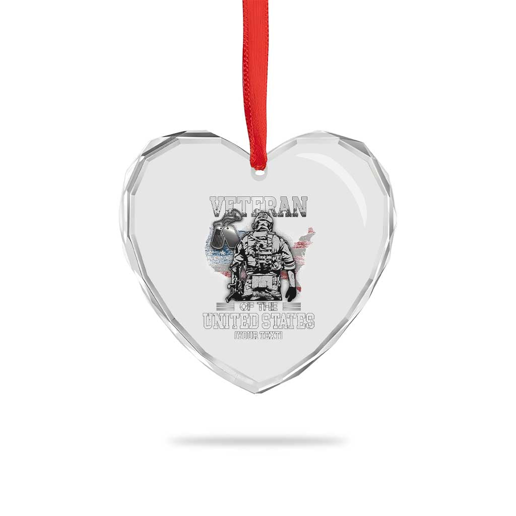Personalized Veteran Flag Heart Crystal Glass Ornament Custom Name U.S. Army