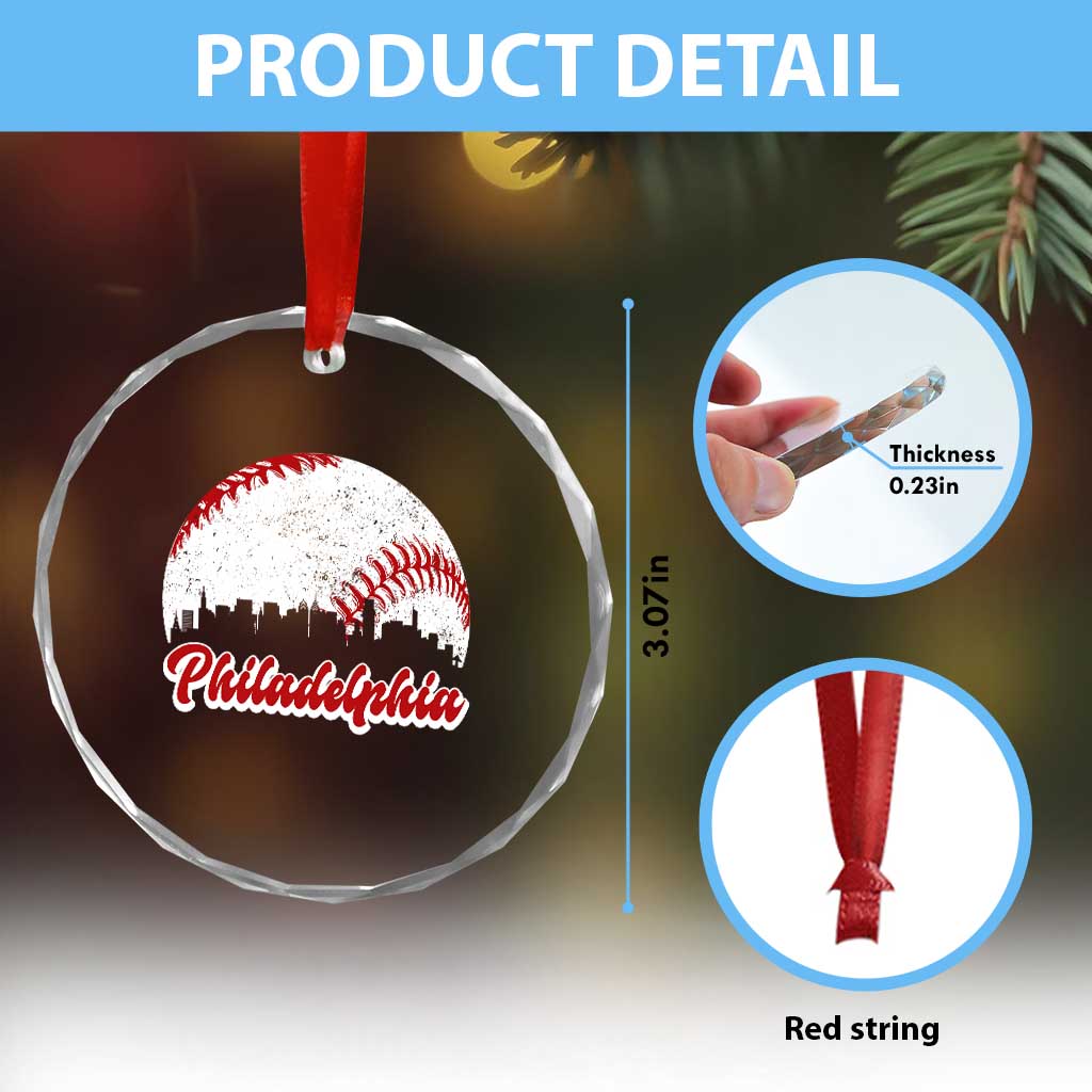 Philadelphia Baseball Crystal Glass Ornament Vintage Skyline City - Wonder Print Shop