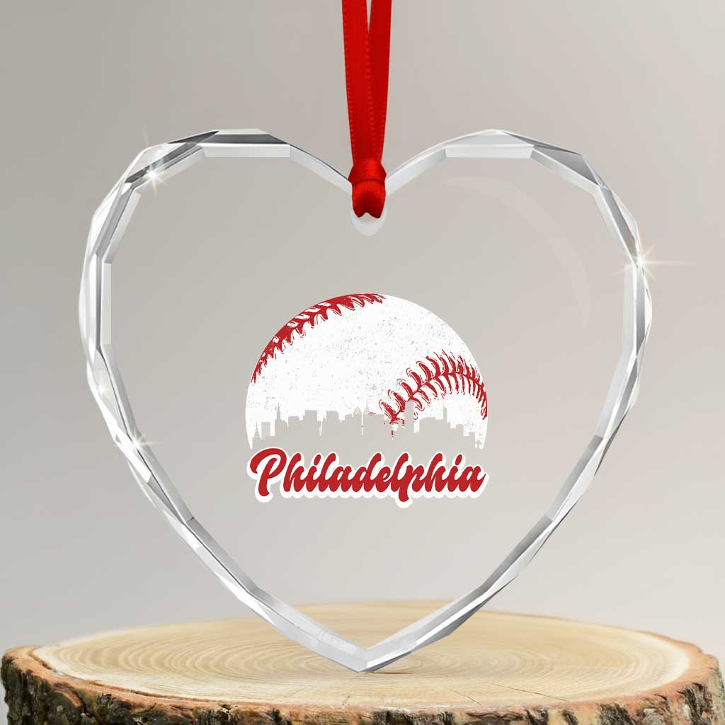 Philadelphia Baseball Heart Crystal Glass Ornament Vintage Skyline City - Wonder Print Shop