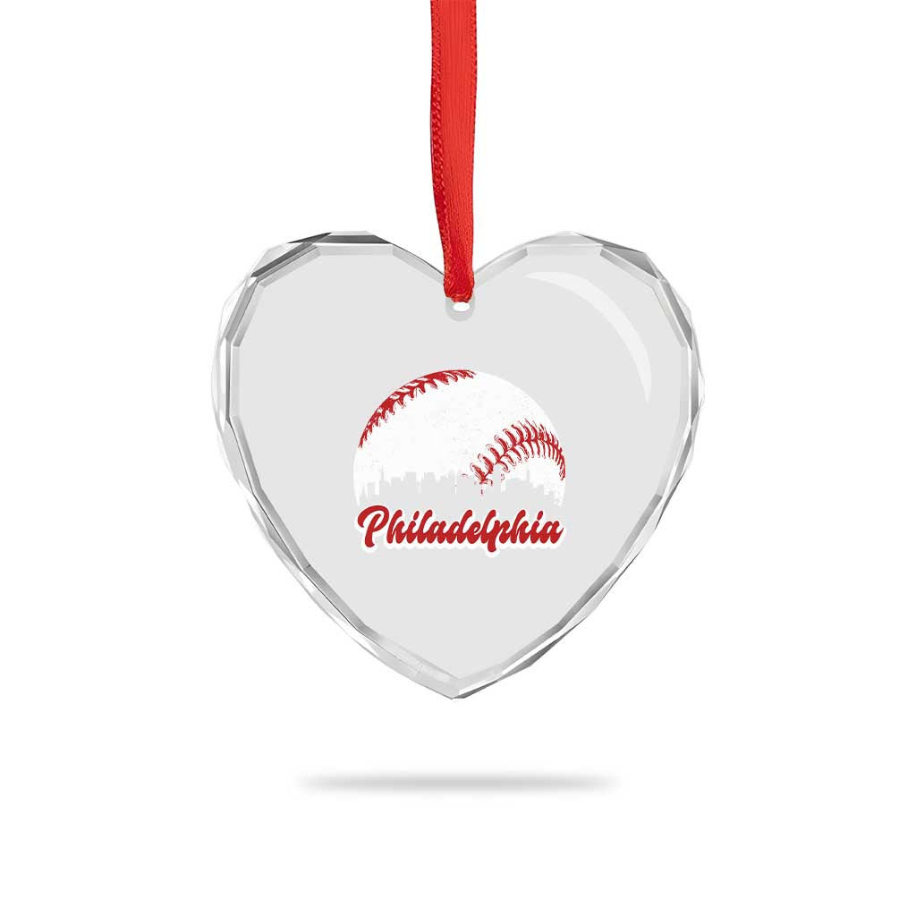 Philadelphia Baseball Heart Crystal Glass Ornament Vintage Skyline City - Wonder Print Shop