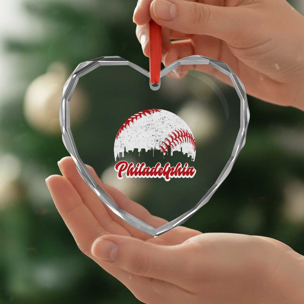 Philadelphia Baseball Heart Crystal Glass Ornament Vintage Skyline City - Wonder Print Shop