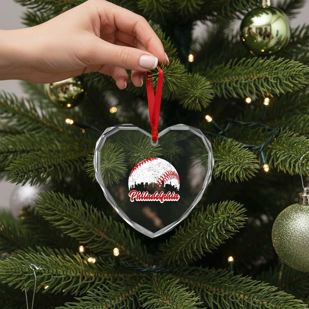 Philadelphia Baseball Heart Crystal Glass Ornament Vintage Skyline City - Wonder Print Shop