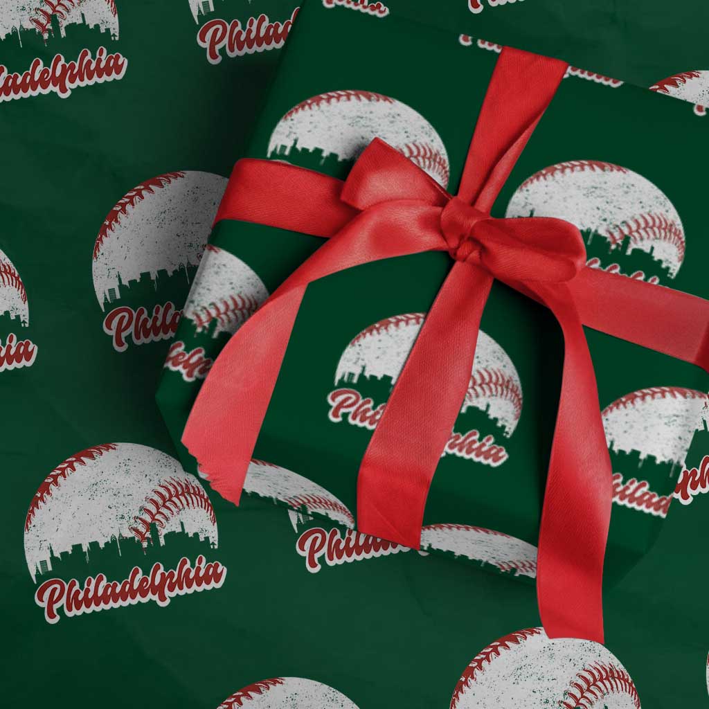 Philadelphia Baseball Wrapping Paper Roll Vintage Skyline City - Wonder Print Shop
