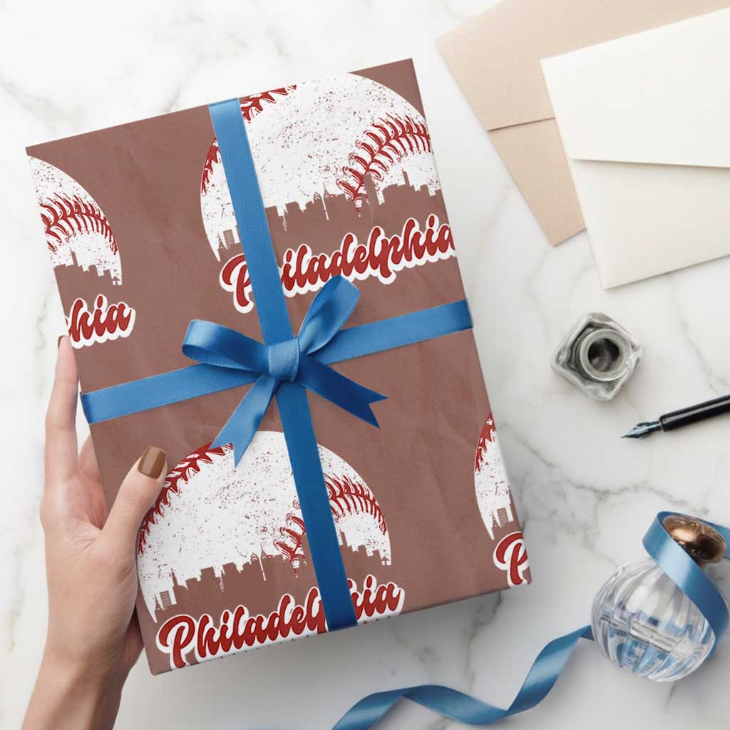 Philadelphia Baseball Wrapping Paper Roll Vintage Skyline City - Wonder Print Shop