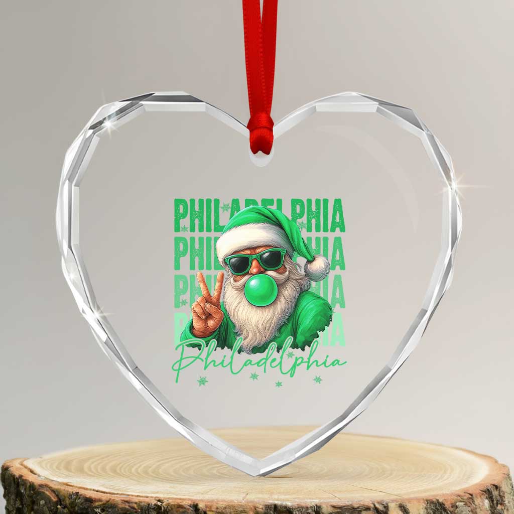 Philadelphia Football Christmas Heart Crystal Glass Ornament Santa Retro Philly Fan - Wonder Print Shop