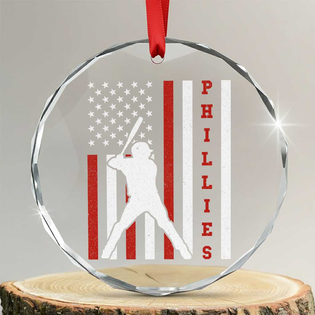 Phillies Baseball Crystal Glass Ornament Cool Distressed Philadelphia Red October US Flag - Wonder Print Shop