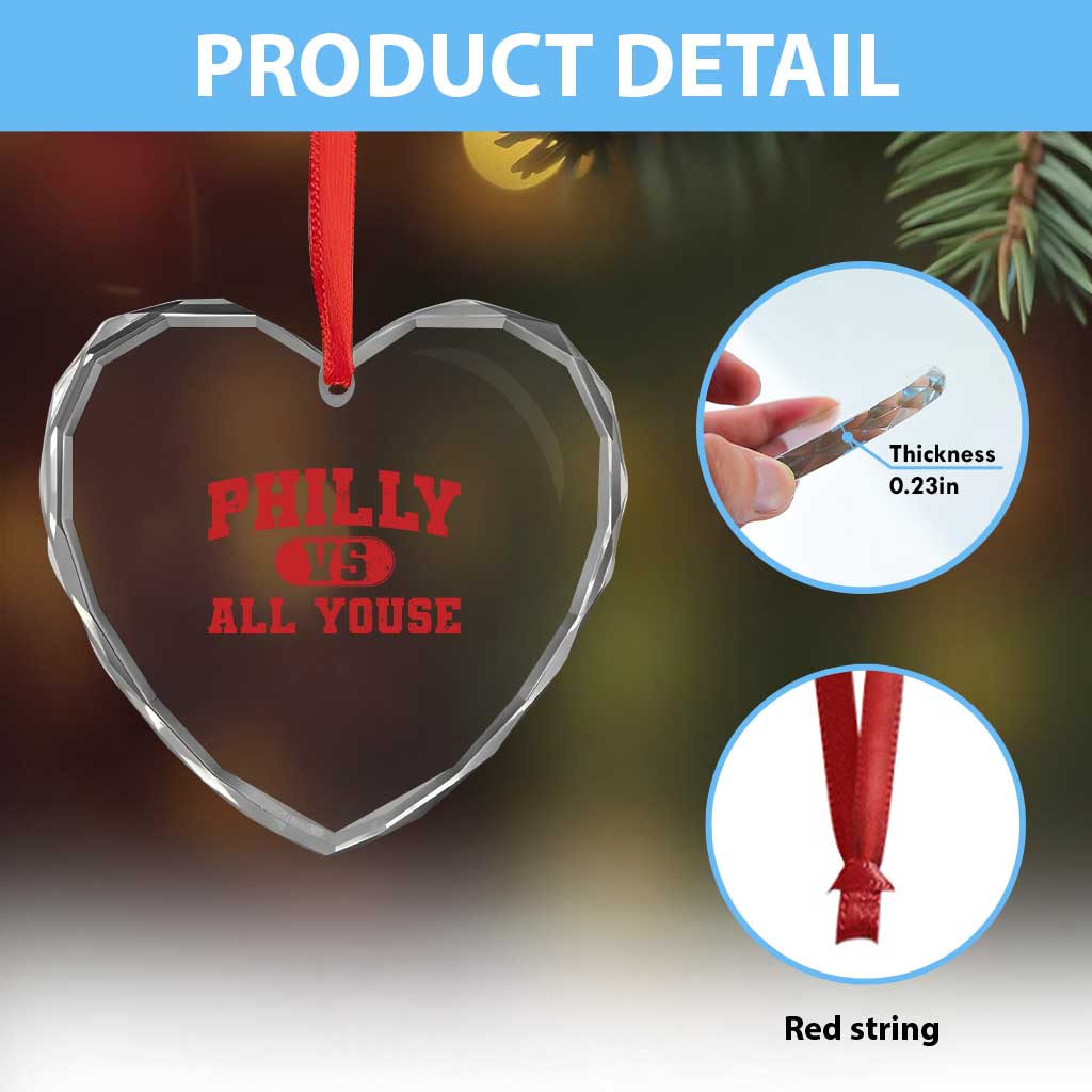 Philly Vs All Youse Heart Crystal Glass Ornament Vintage Funny Philadelphia Slang Red