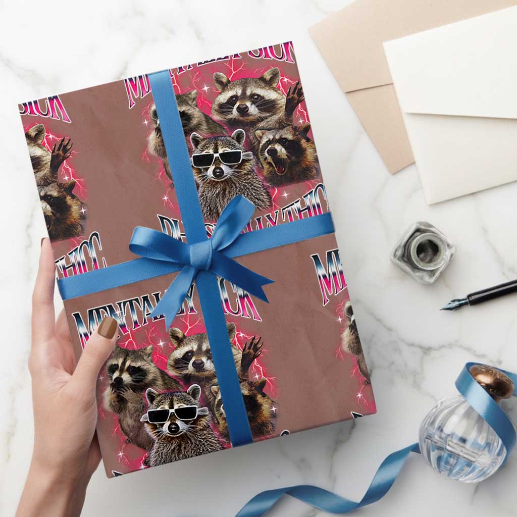 Physically Thicc Funny Raccoon Meme Wrapping Paper Roll Mentally Sick Bootleg Graphic 90s - Wonder Print Shop