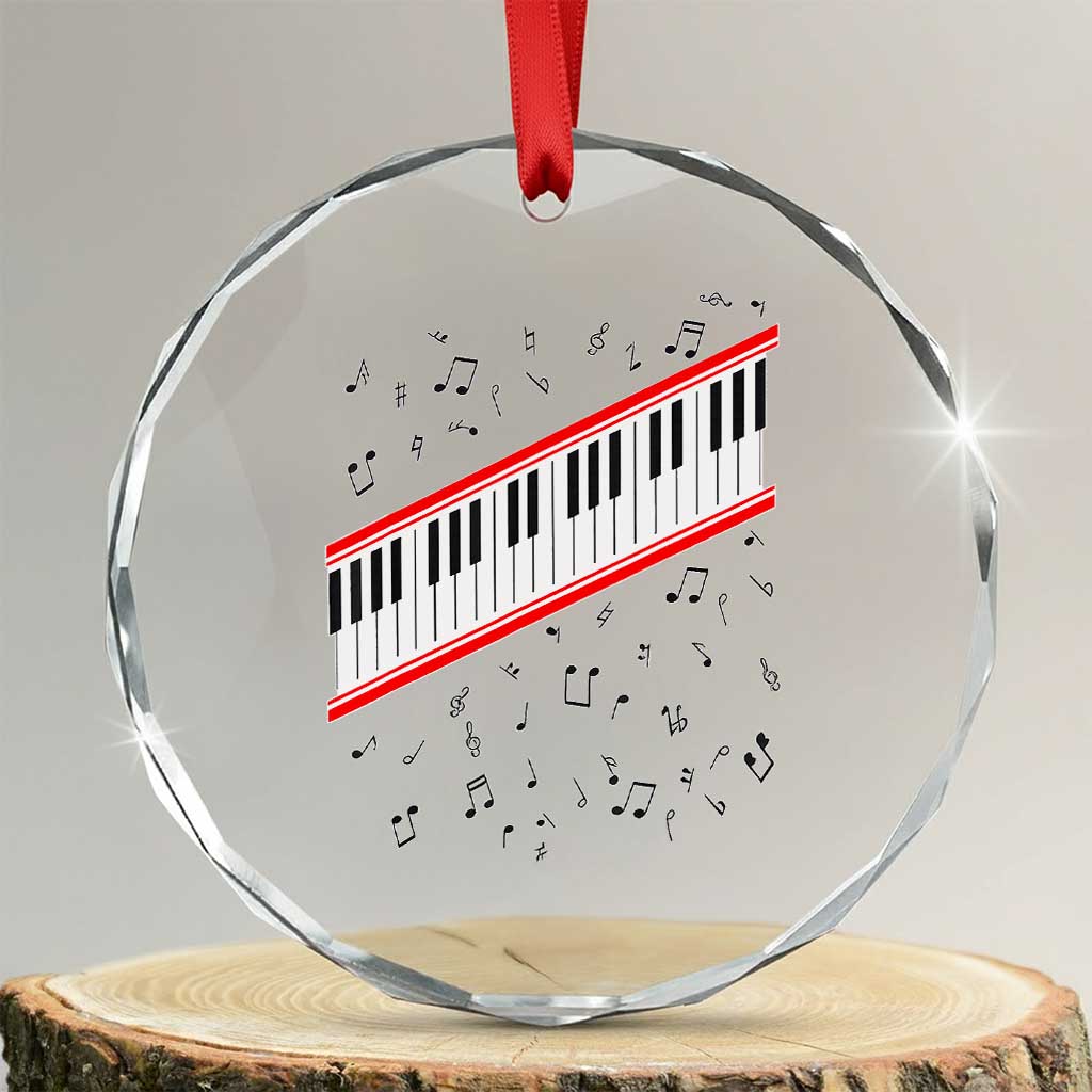Piano Keyboard Graphic Crystal Glass Ornament Musical Notes Alignment Pianist