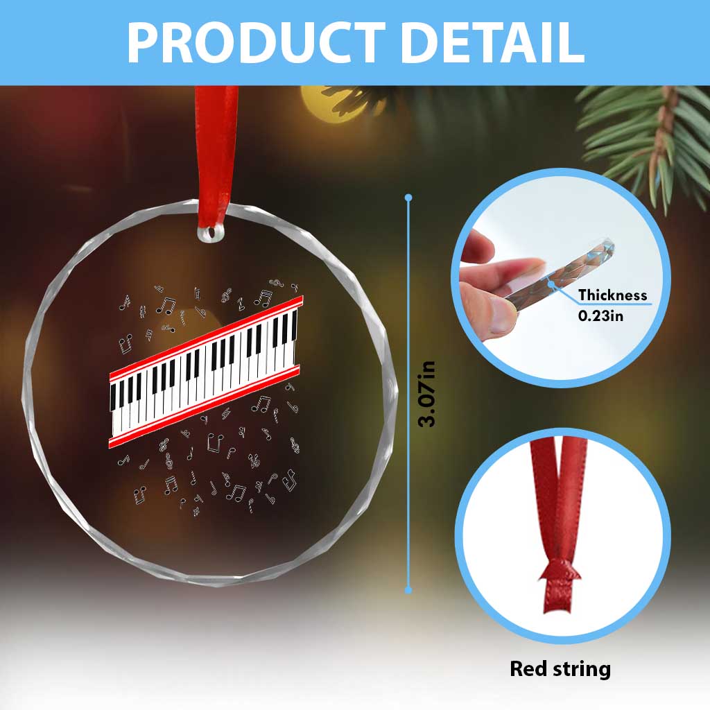 Piano Keyboard Graphic Crystal Glass Ornament Musical Notes Alignment Pianist