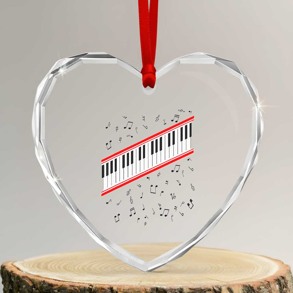 Piano Keyboard Graphic Heart Crystal Glass Ornament Musical Notes Alignment Pianist