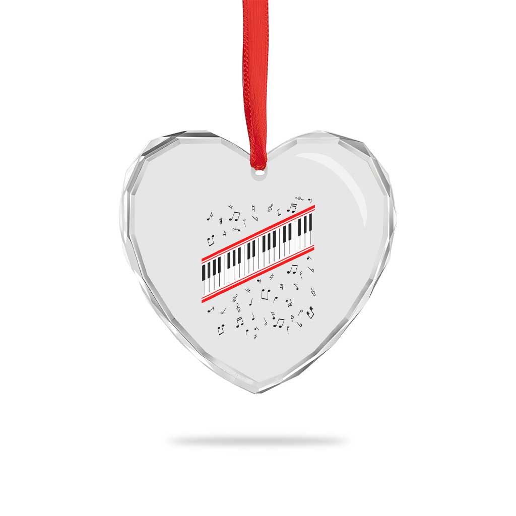 Piano Keyboard Graphic Heart Crystal Glass Ornament Musical Notes Alignment Pianist