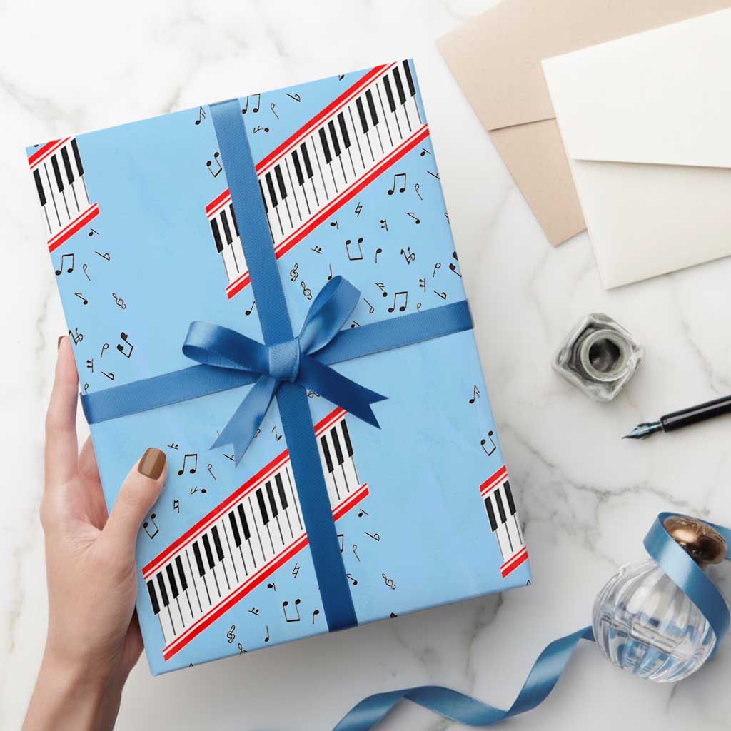 Piano Keyboard Graphic Wrapping Paper Roll Musical Notes Alignment Pianist