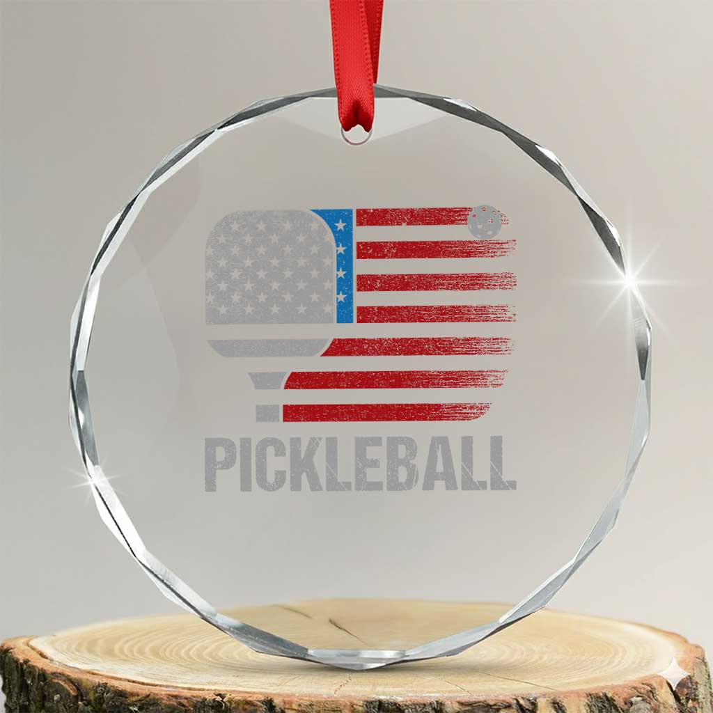 Pickleball Lover Vintage American Flag Crystal Glass Ornament 4th of July - Wonder Print Shop