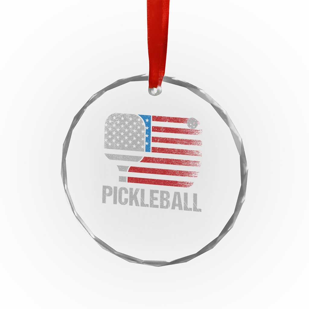 Pickleball Lover Vintage American Flag Crystal Glass Ornament 4th of July - Wonder Print Shop