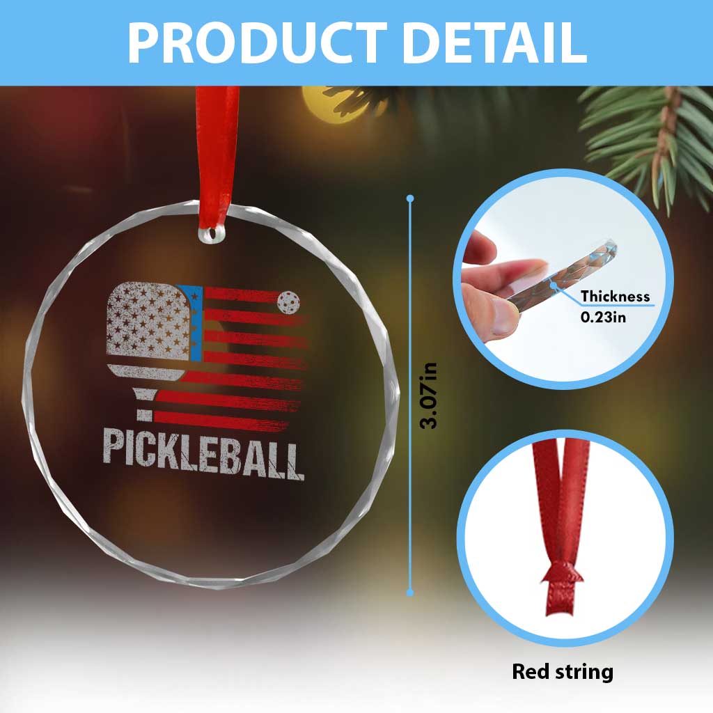 Pickleball Lover Vintage American Flag Crystal Glass Ornament 4th of July - Wonder Print Shop