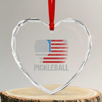 Pickleball Lover Vintage American Flag Heart Crystal Glass Ornament 4th of July - Wonder Print Shop
