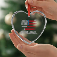 Pickleball Lover Vintage American Flag Heart Crystal Glass Ornament 4th of July - Wonder Print Shop