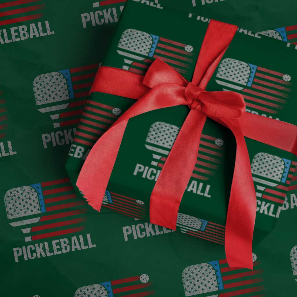 Pickleball Lover Vintage American Flag Wrapping Paper Roll 4th of July - Wonder Print Shop