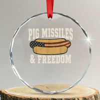 Pig Missiles And Freedom 4th of July Patriotic Hotdog Crystal Glass Ornament