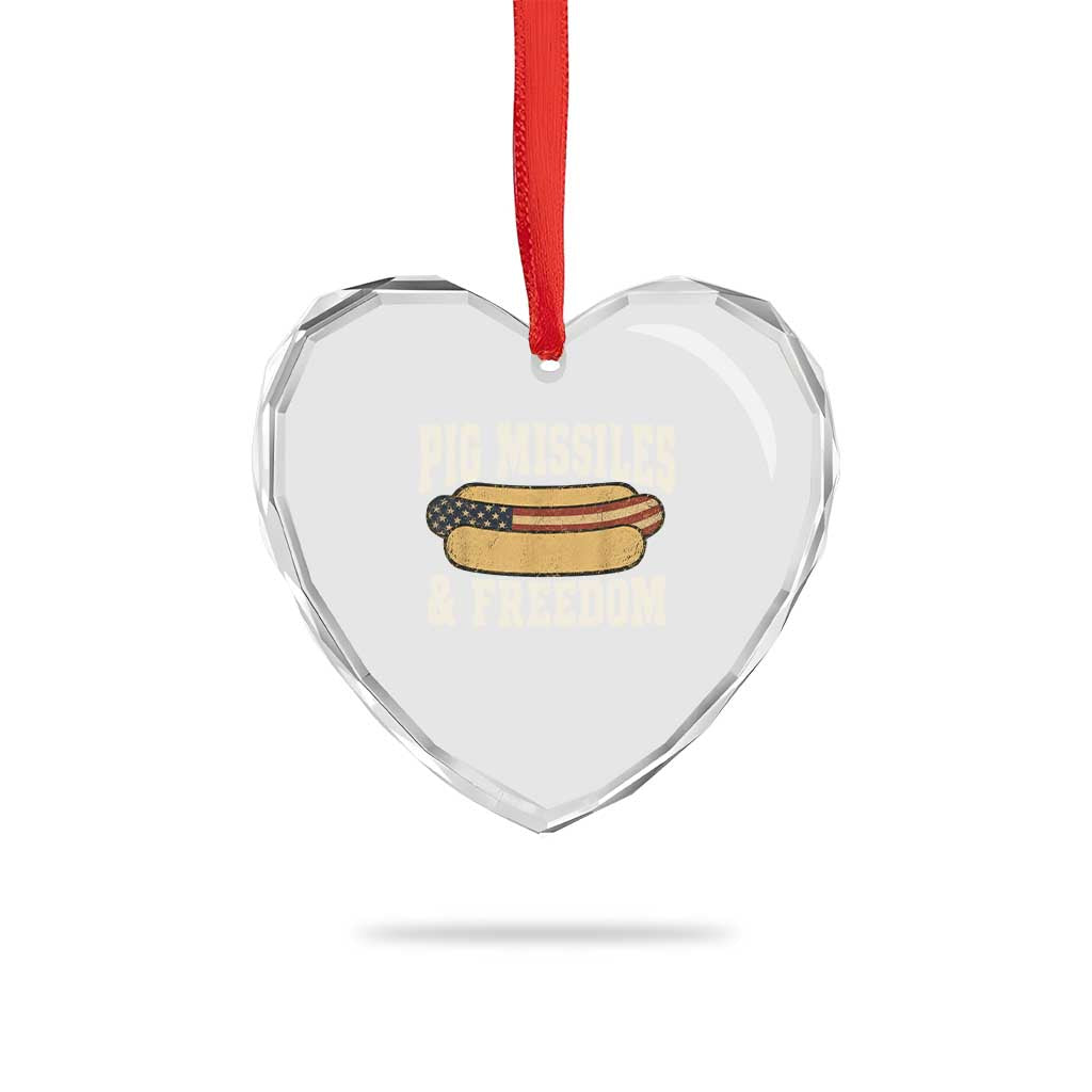 Pig Missiles And Freedom 4th of July Patriotic Hotdog Heart Crystal Glass Ornament