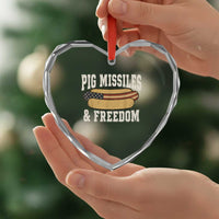 Pig Missiles And Freedom 4th of July Patriotic Hotdog Heart Crystal Glass Ornament