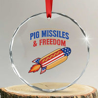 Pig Missiles And Freedom Hot Dog 4th of July Humor Crystal Glass Ornament