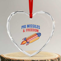 Pig Missiles And Freedom Hot Dog 4th of July Humor Heart Crystal Glass Ornament