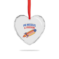 Pig Missiles And Freedom Hot Dog 4th of July Humor Heart Crystal Glass Ornament