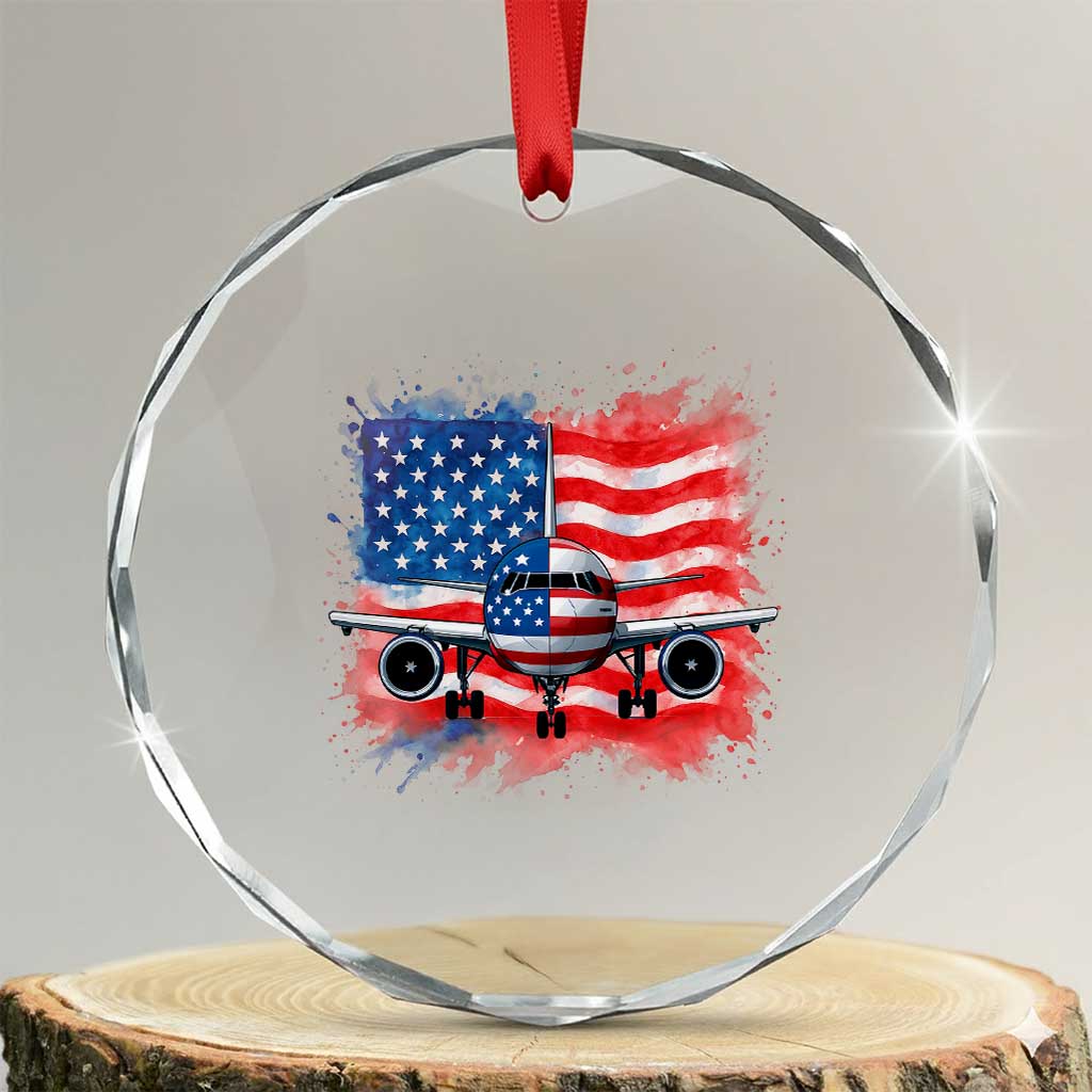 Pilot Airplane Patriotic American Flag Plane Aviation Crystal Glass Ornament - Wonder Print Shop