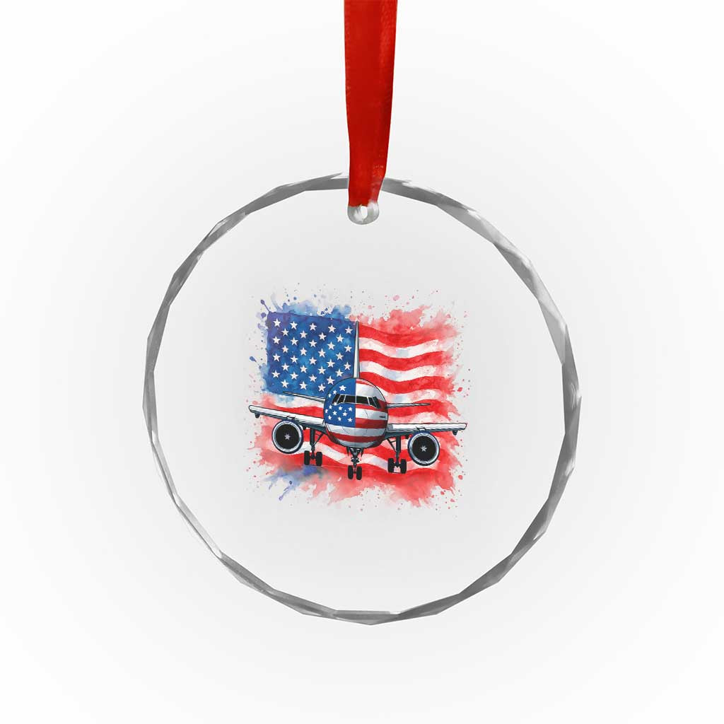 Pilot Airplane Patriotic American Flag Plane Aviation Crystal Glass Ornament - Wonder Print Shop