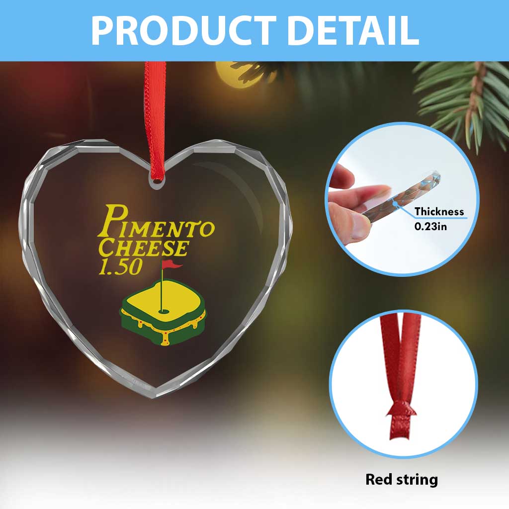 Pimento Cheese Heart Crystal Glass Ornament Golf Foodie Golfer Tournament