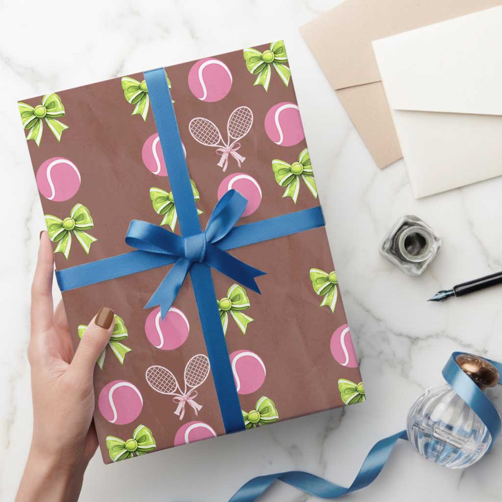 Pink Bow Coquette Tennis Lover Wrapping Paper Roll Funny Tennis Girl Gift - Wonder Print Shop