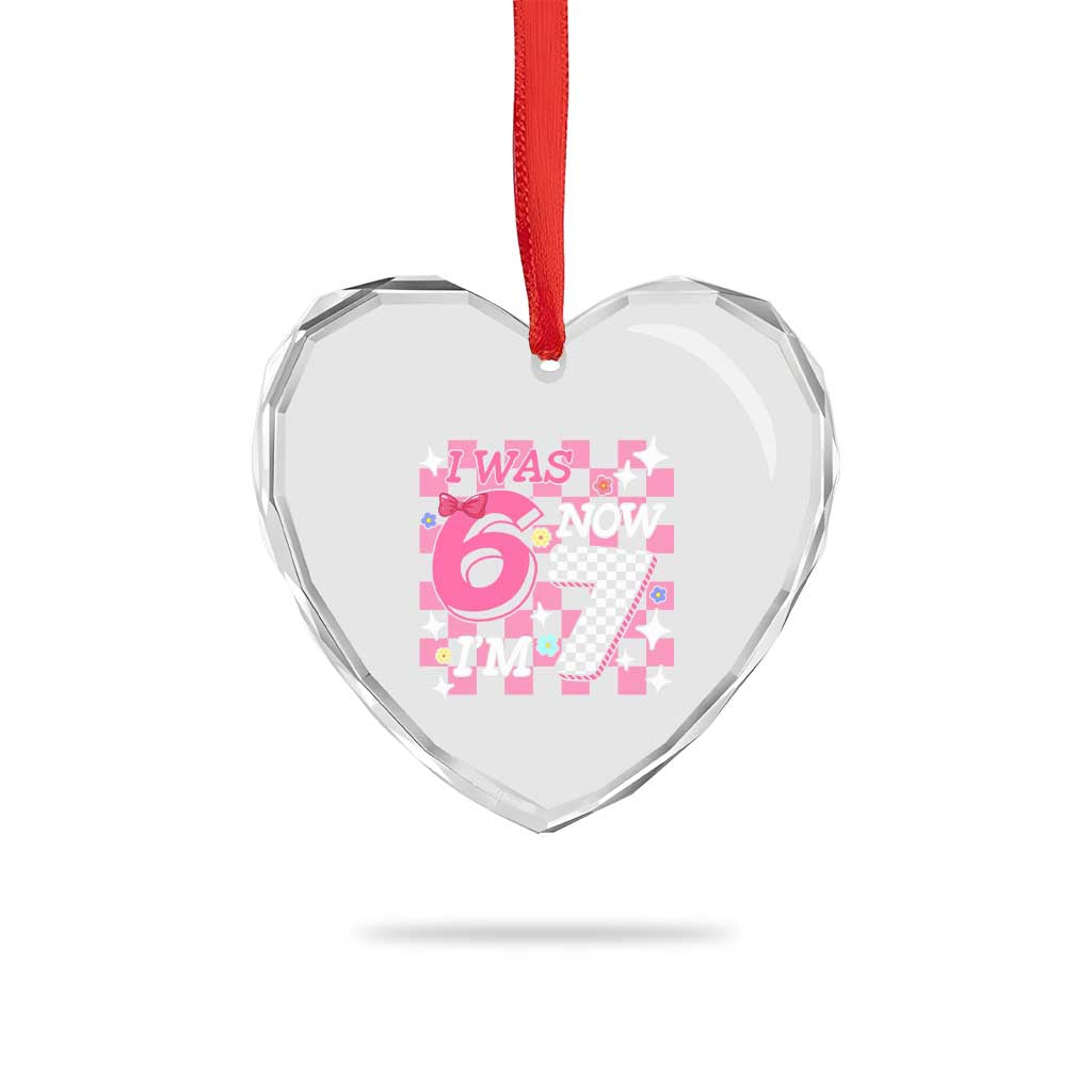 Pink Checkered I Was 6 Now I Am 7 Heart Crystal Glass Ornament Girl Birthday Gift - Wonder Print Shop