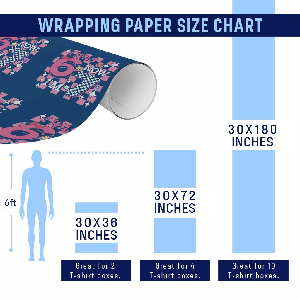 Pink Checkered I Was 6 Now I Am 7 Wrapping Paper Roll Girl Birthday Gift - Wonder Print Shop
