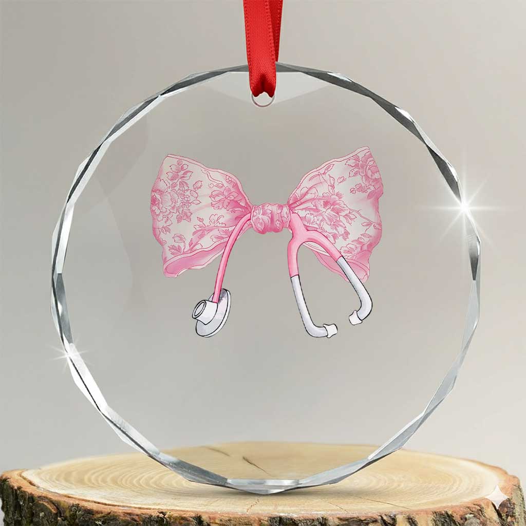 Pink Coquette Nurse Crystal Glass Ornament Toile de Jouy Stethoscope Bow TS10
