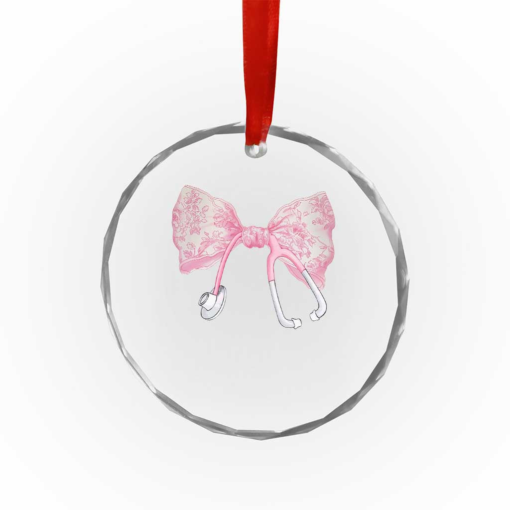 Pink Coquette Nurse Crystal Glass Ornament Toile de Jouy Stethoscope Bow TS10