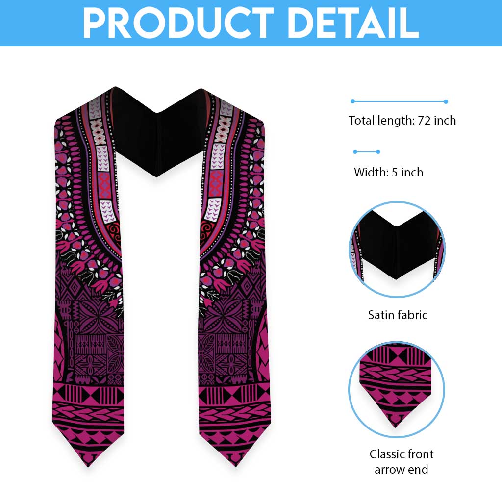 Pink Dashiki and Tapa Pattern Graduation Stole Africa-Polynesia Together Culture
