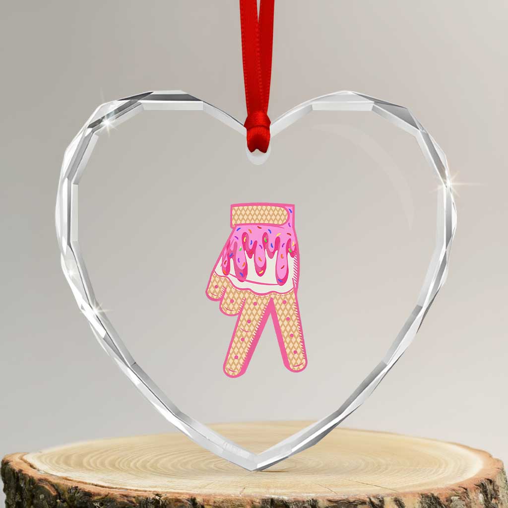Pink Ice Cream Baseball Glove Sprinkles Drip Heart Crystal Glass Ornament Funny V Sign - Wonder Print Shop