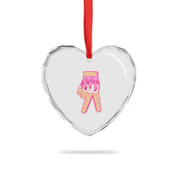 Pink Ice Cream Baseball Glove Sprinkles Drip Heart Crystal Glass Ornament Funny V Sign - Wonder Print Shop
