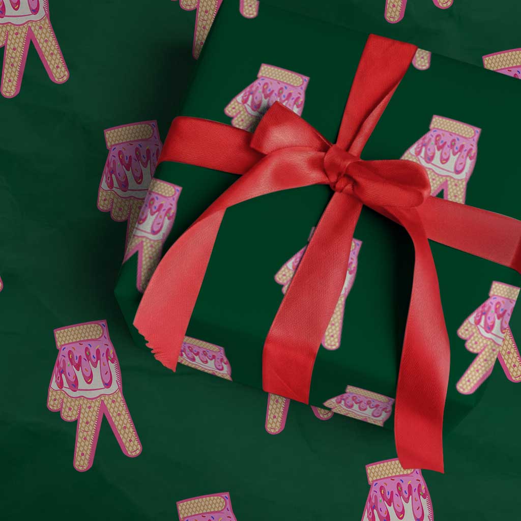 Pink Ice Cream Baseball Glove Sprinkles Drip Wrapping Paper Roll Funny V Sign - Wonder Print Shop