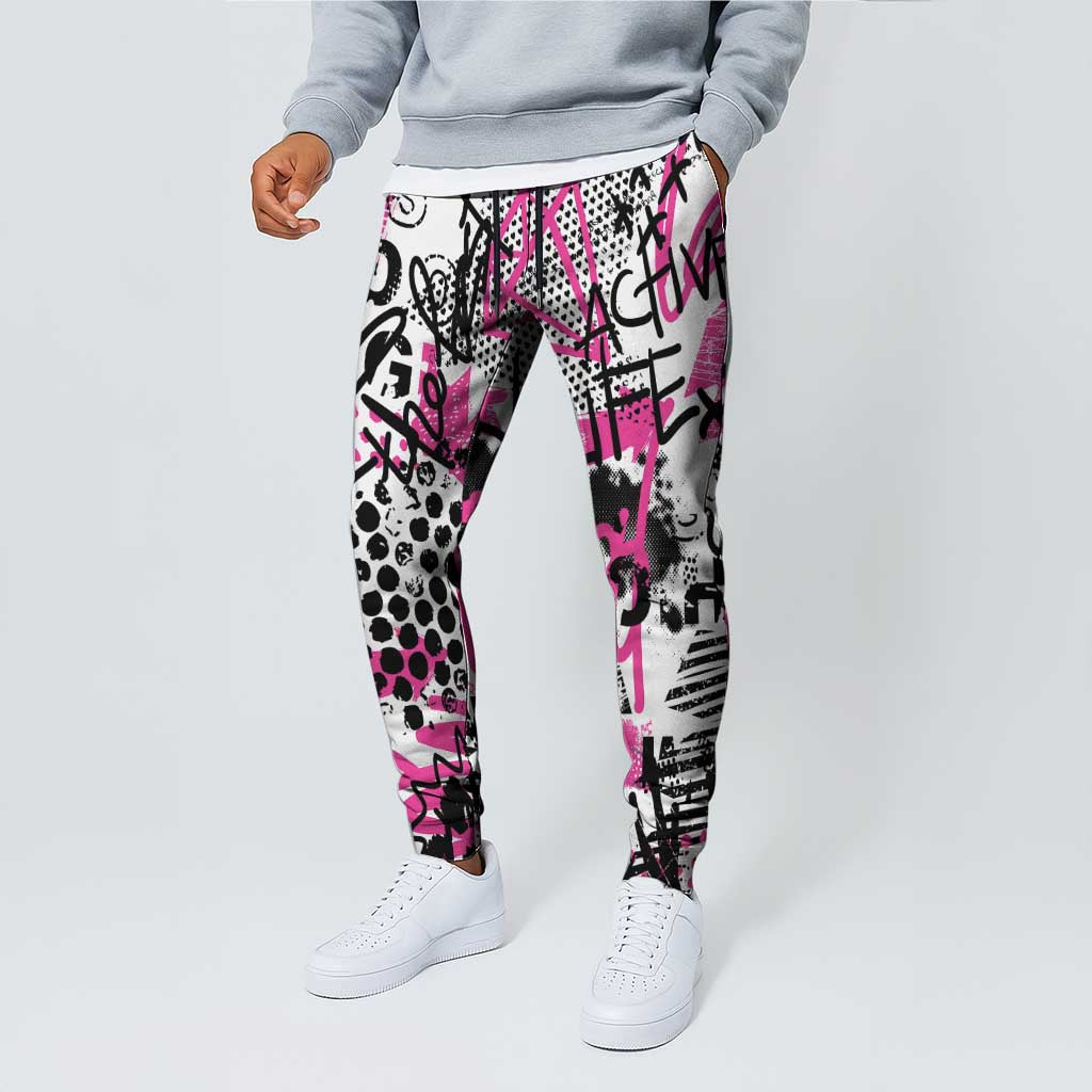 Pink Power Graffiti Jogger Pants Breast Cancer Awareness - Wonder Print Shop