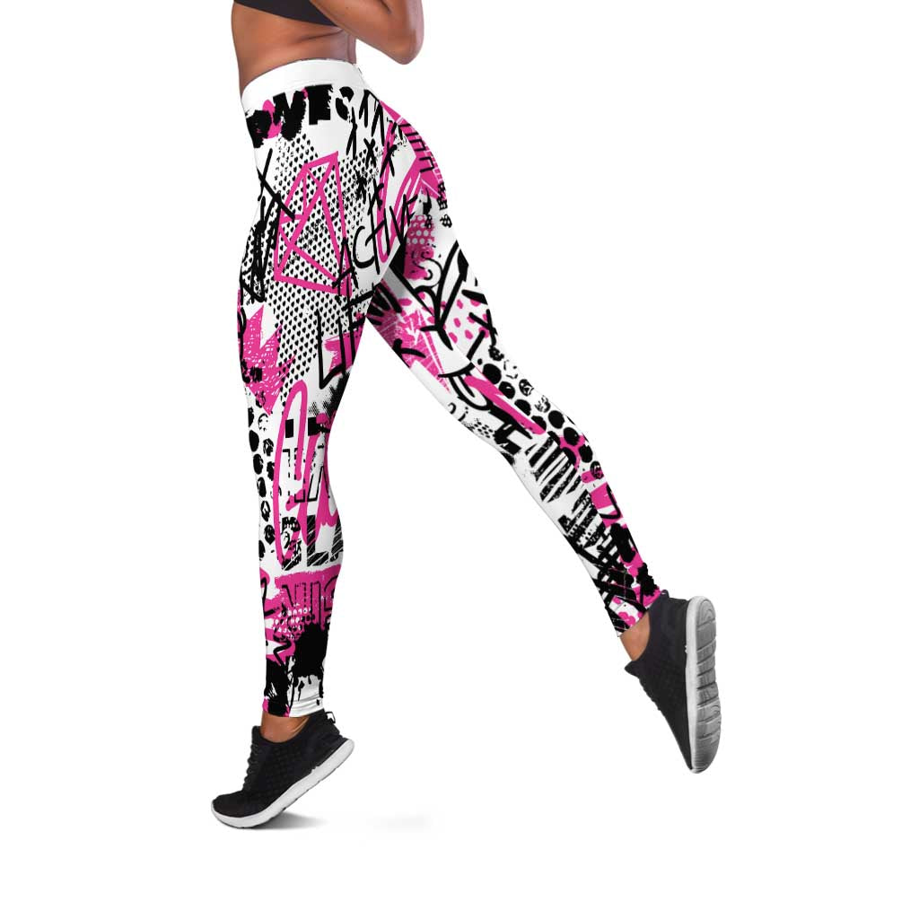 Pink Power Graffiti Leggings Breast Cancer Awareness - Wonder Print Shop